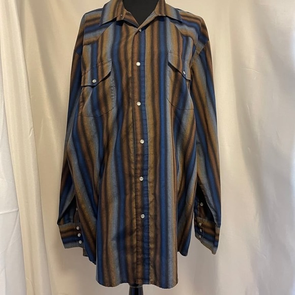 Roper Western Pearl Snap Shirt Mens Stripe Cowboy Long Sleeve Big & Tall‎ - Picture 2 of 10